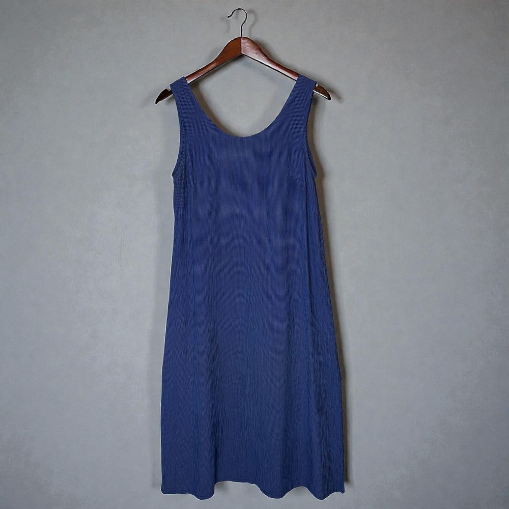 Sheri Martin Vintage Gingham Seersucker Midi Dress Sleeveless Scoop Neck‎ A-Line